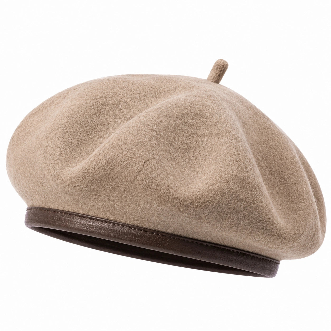 Baskenmütze Einheitsgröße in Beige mit Filzoptik und Kunstlederoptik