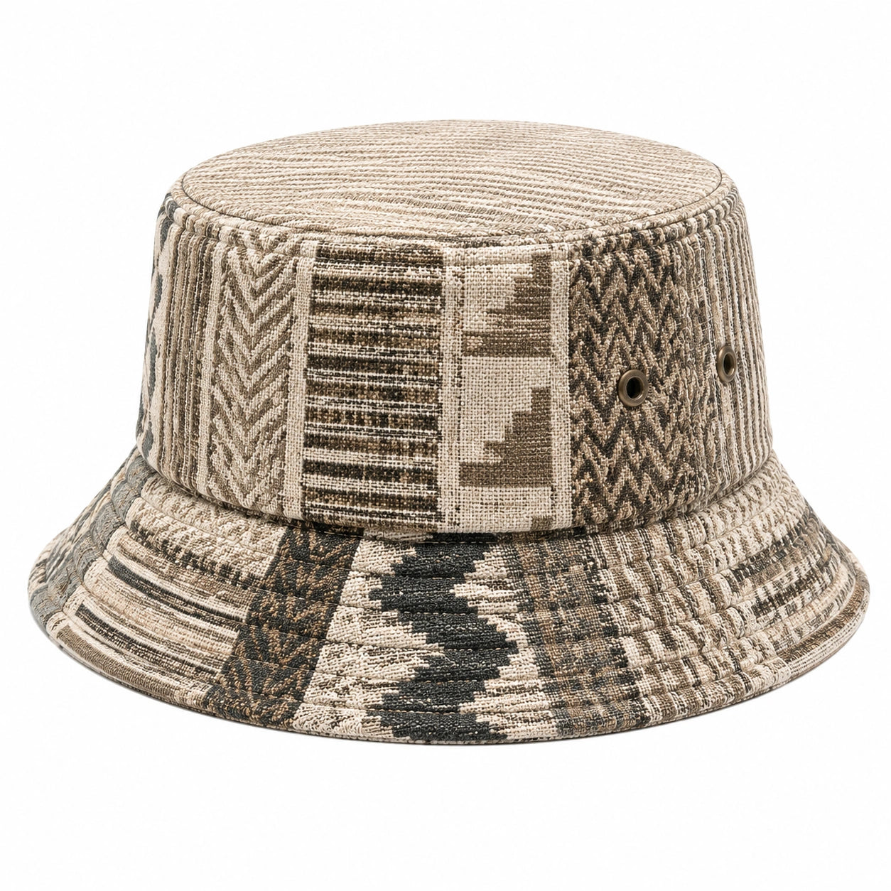 Anglerhut Einheitsgröße aus Webstoff in Beige Braun mit geometrischem Muster für Alltag