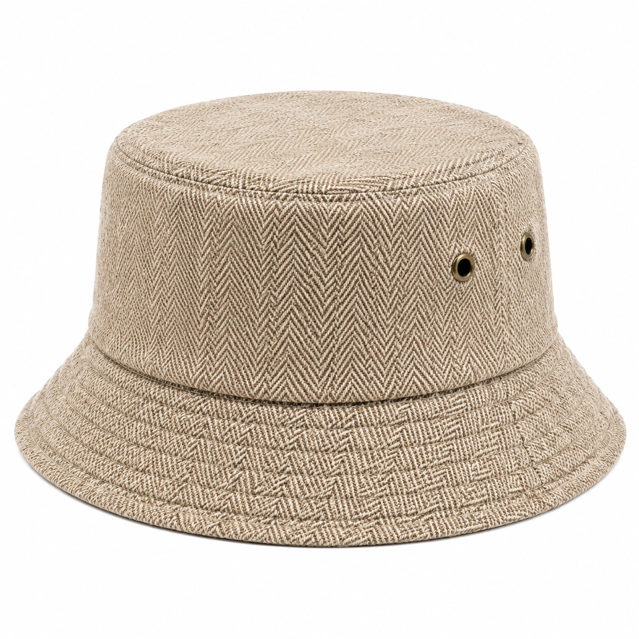 Bucket Hat Einheitsgröße aus Textilgewebe beige mit Fischgrätmuster