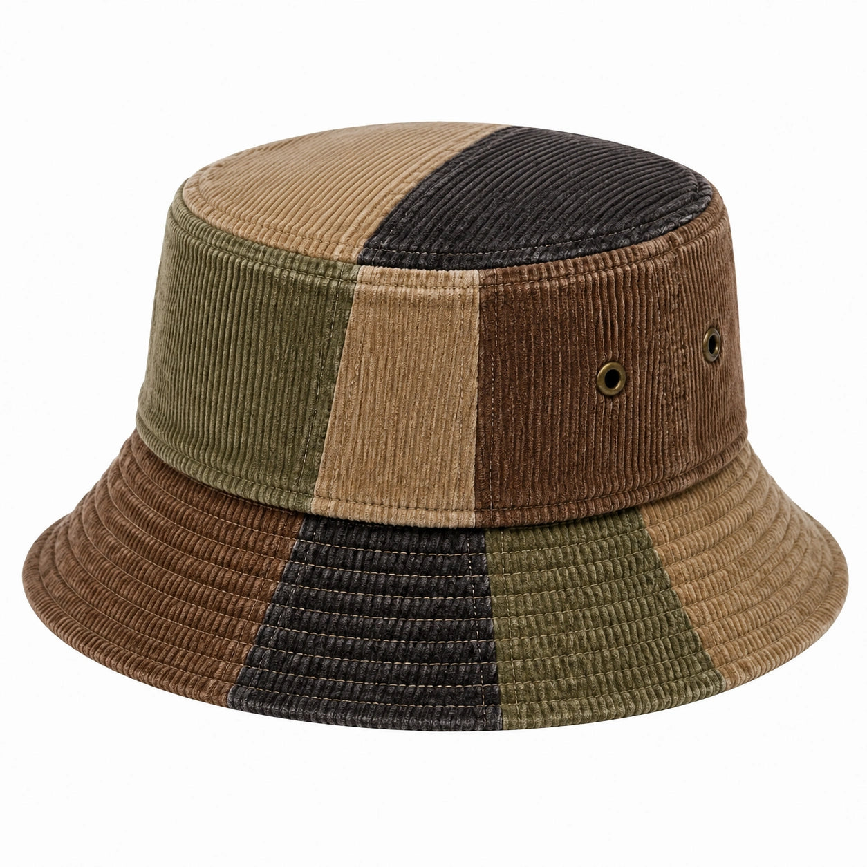 Bucket Hat Einheitsgröße aus Cord in Braun Beige Grün Schwarz mit Farbblockdesign