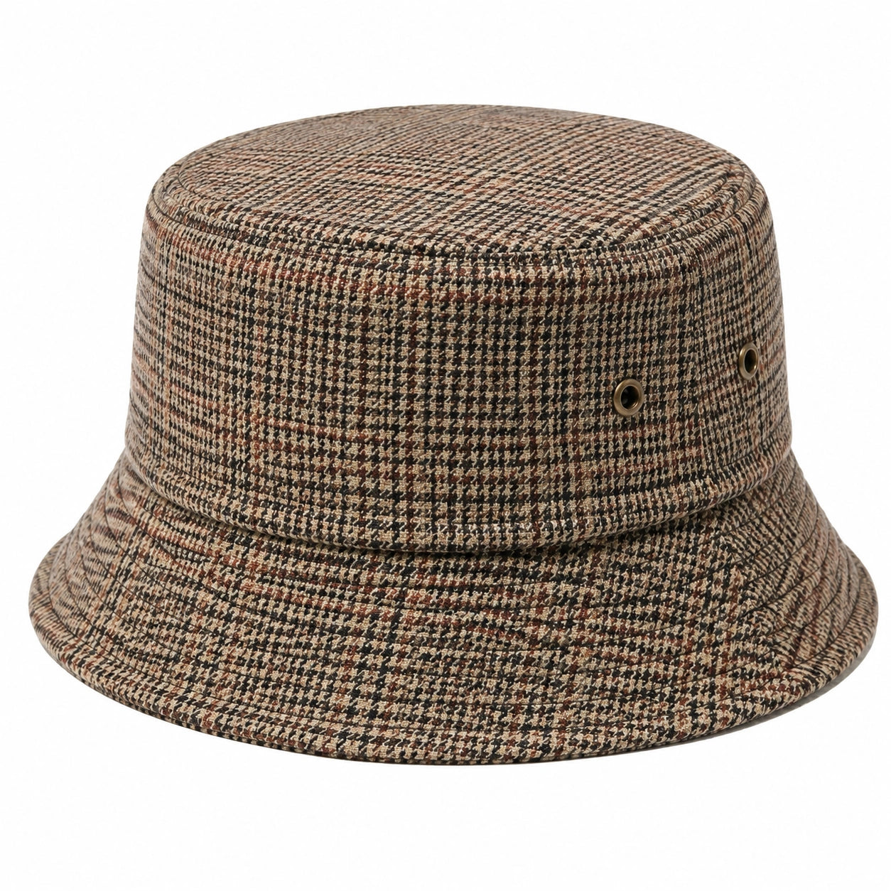 Fischerhut Einheitsgröße Textil Braun Beige kariert mit Belüftungsösen