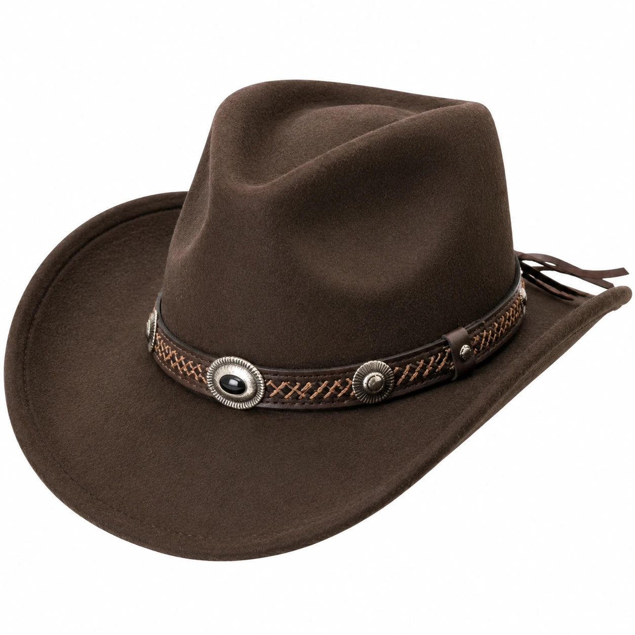 Cowboyhut Einheitsgröße aus Filz Braun mit Zierband im Westernstil