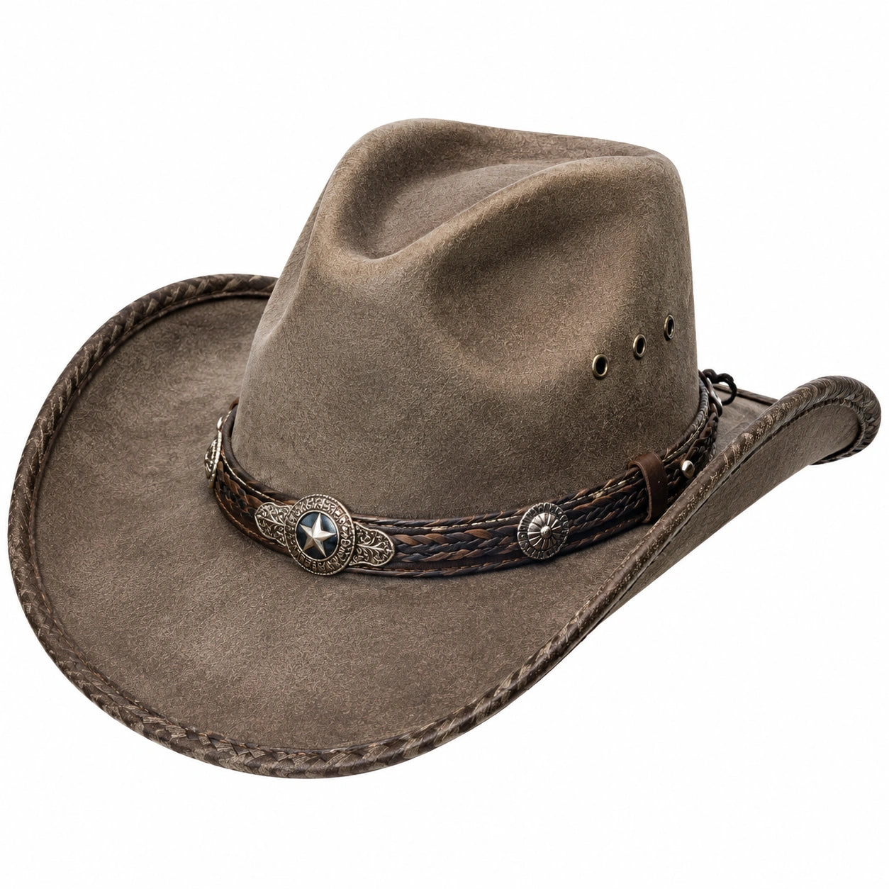 Cowboyhut Einheitsgröße Kunstleder Braun für Erwachsene Westernstil