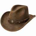 Cowboyhut Einheitsgröße Braun in Lederoptik mit geflochtenem Hutband Westernstil