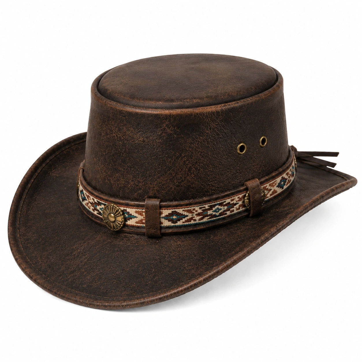 Cowboyhut Einheitsgröße aus Kunstleder braun mit verstellbarer Kordel im Westernstil