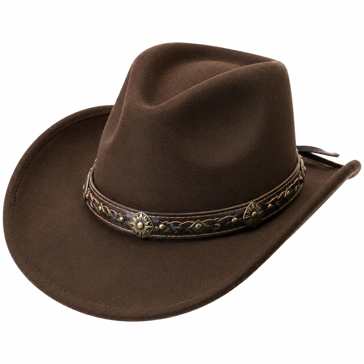 Cowboyhut Einheitsgröße Braun Veloursoptik mit Dekorband im Westernstil