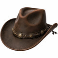 Cowboyhut Einheitsgröße Braun aus lederähnlichem Material mit geflochtenem Hutband