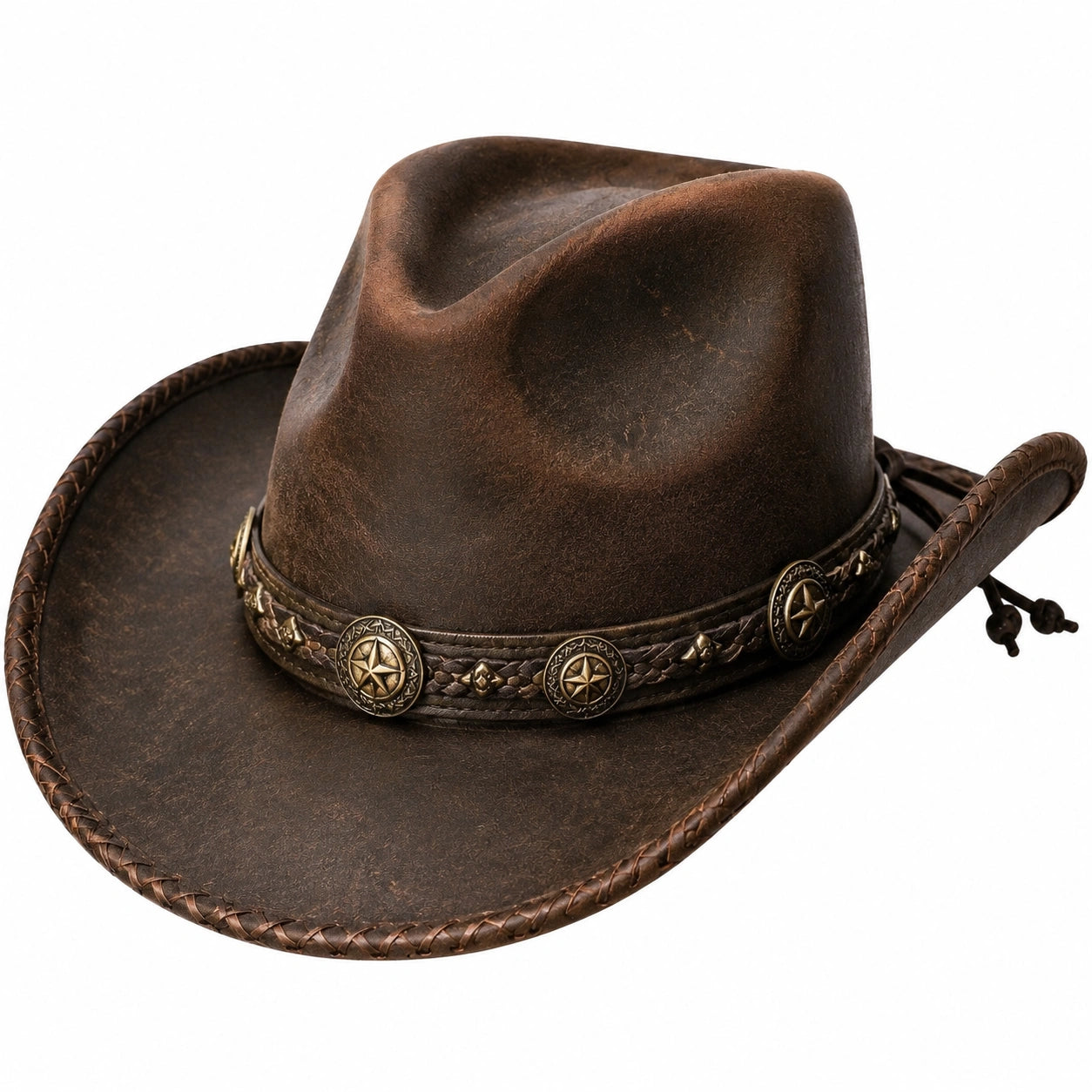 Cowboyhut Einheitsgröße Braun aus lederähnlichem Material mit geflochtenem Hutband