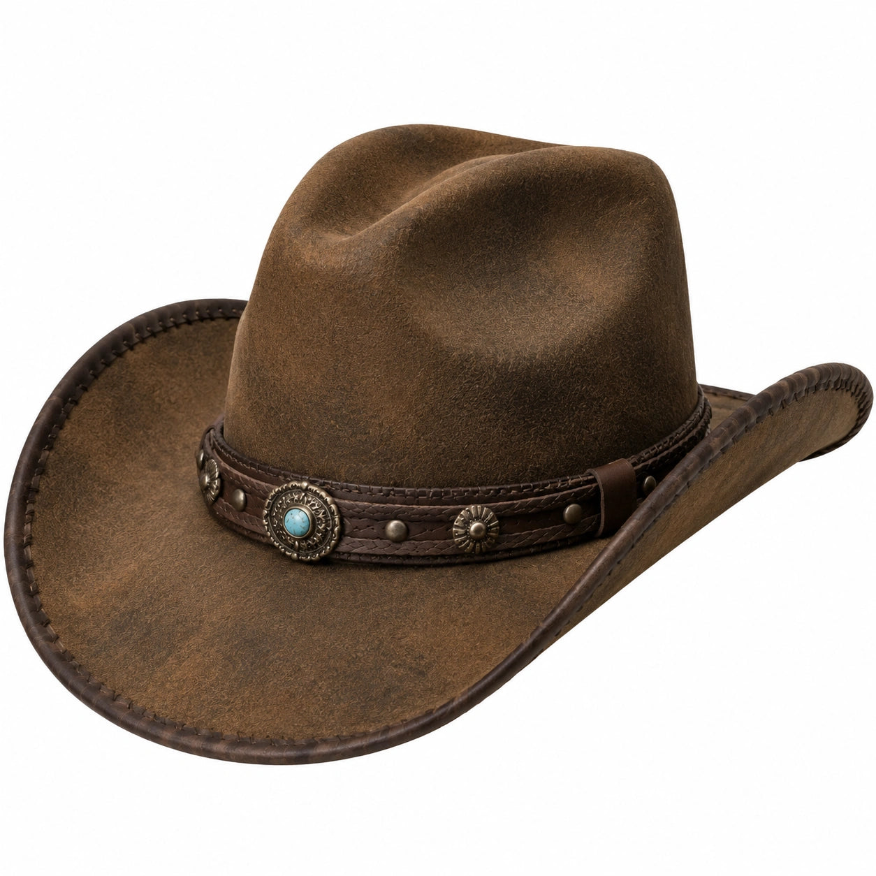 Cowboyhut Einheitsgröße Braun aus Synthetik mit dekorativem Hutband im Westernstil