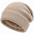 Beanie Einheitsgröße aus Teddyplüsch in Beige mit umgeschlagenem Rand