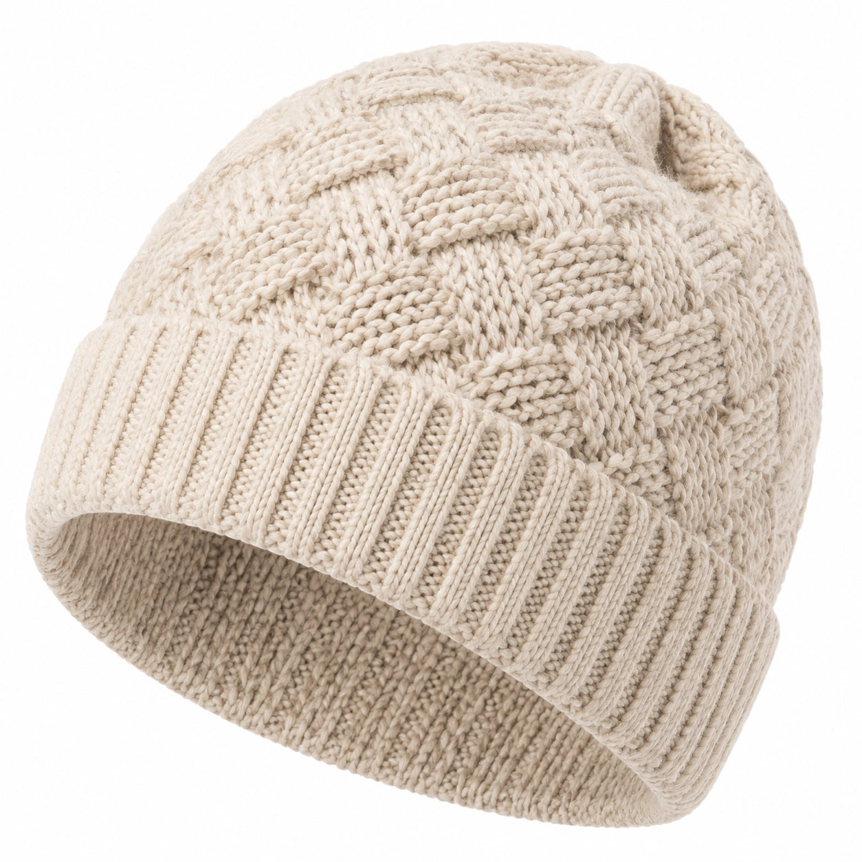 Strickmütze Einheitsgröße aus textilem Strick in Creme mit Zopfmuster für Damen und Herren