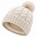 Strickmütze Einheitsgröße Creme mit Bommel und Fleecefutter