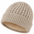 Strickmütze Einheitsgröße Beige mit Fleecefutter und Zopfmuster