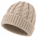 Strickmütze Einheitsgröße Beige mit Zopfmuster und Umschlag für Damen und Herren