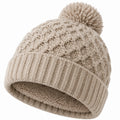 Strickmütze Einheitsgröße Beige mit Fleecefutter und Bommel für Damen und Herren