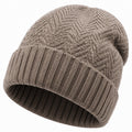 Strickmütze Einheitsgröße Taupe mit Umschlag und Zopfmuster