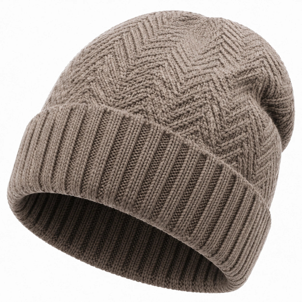 Strickmütze Einheitsgröße Taupe mit Umschlag und Zopfmuster
