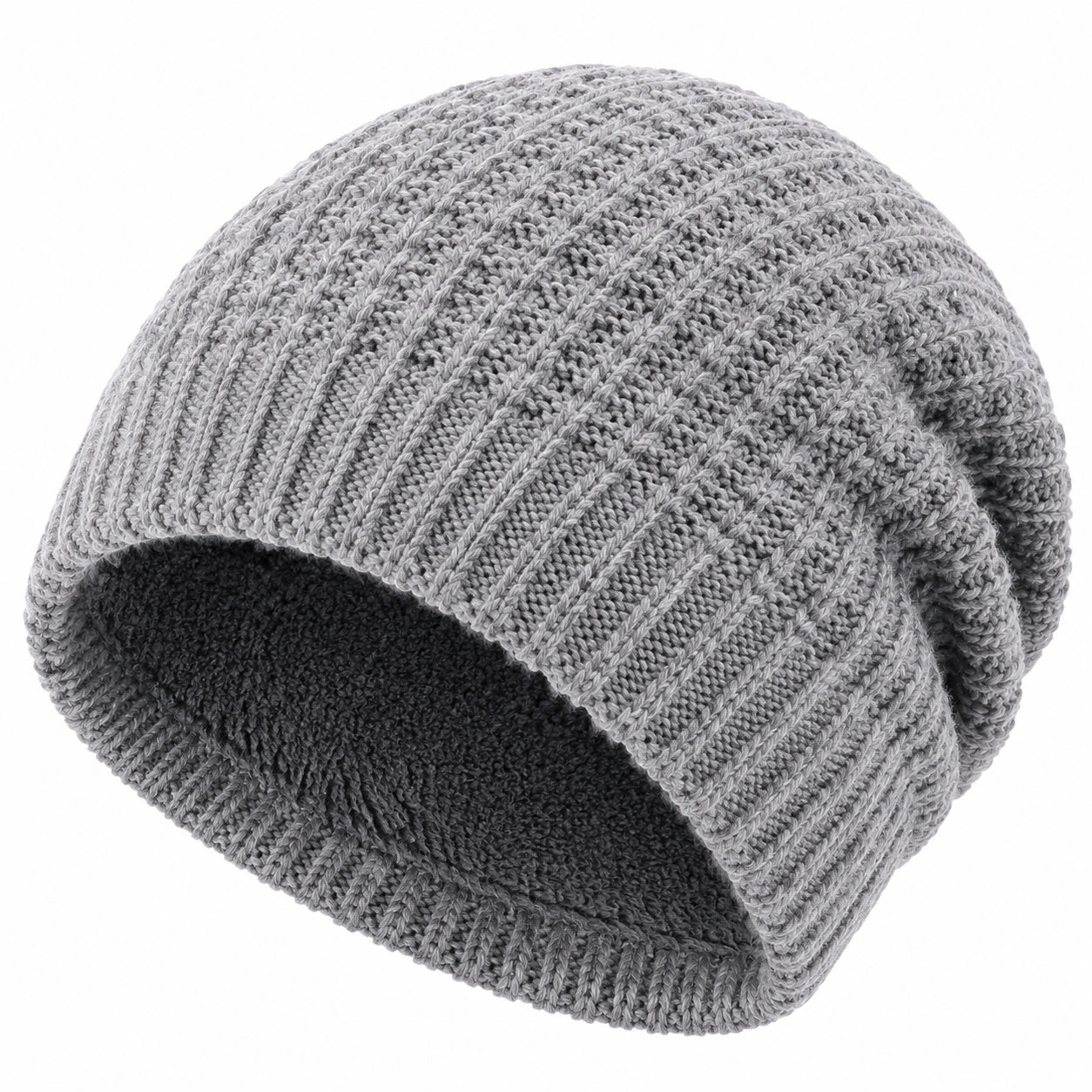 Strickmütze Einheitsgröße Grau mit Fleecefutter für Alltag